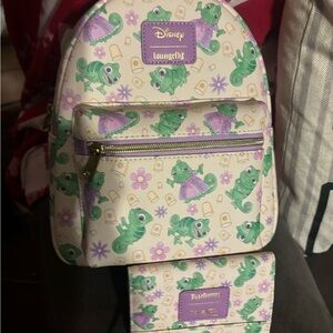 Loungefly Disney Tangled Pascal Dress AOP Expressions Mini Backpack set